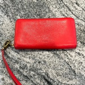 Red leather Fossil wallet/wristlet